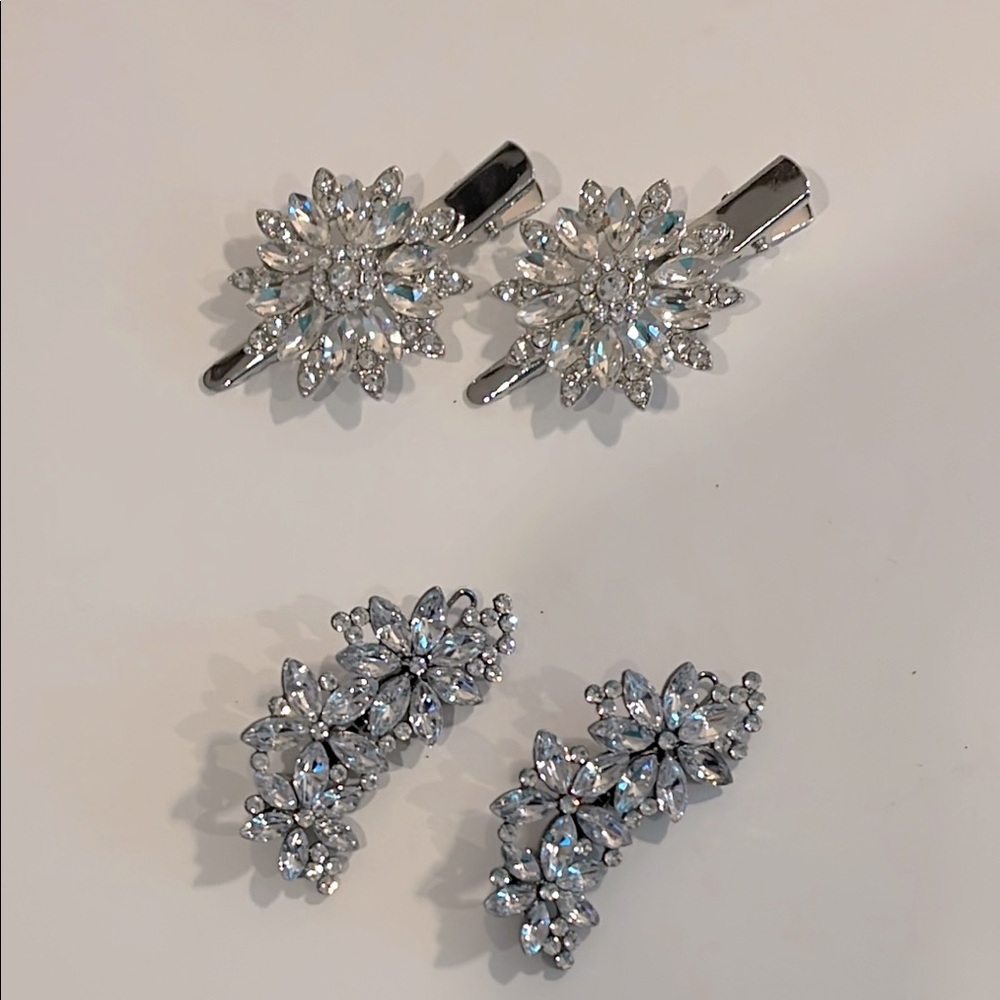 2 SETS Crystal Silver Wedding Hair Pins,/Rhinestone Accs for Wedding/Spec Event